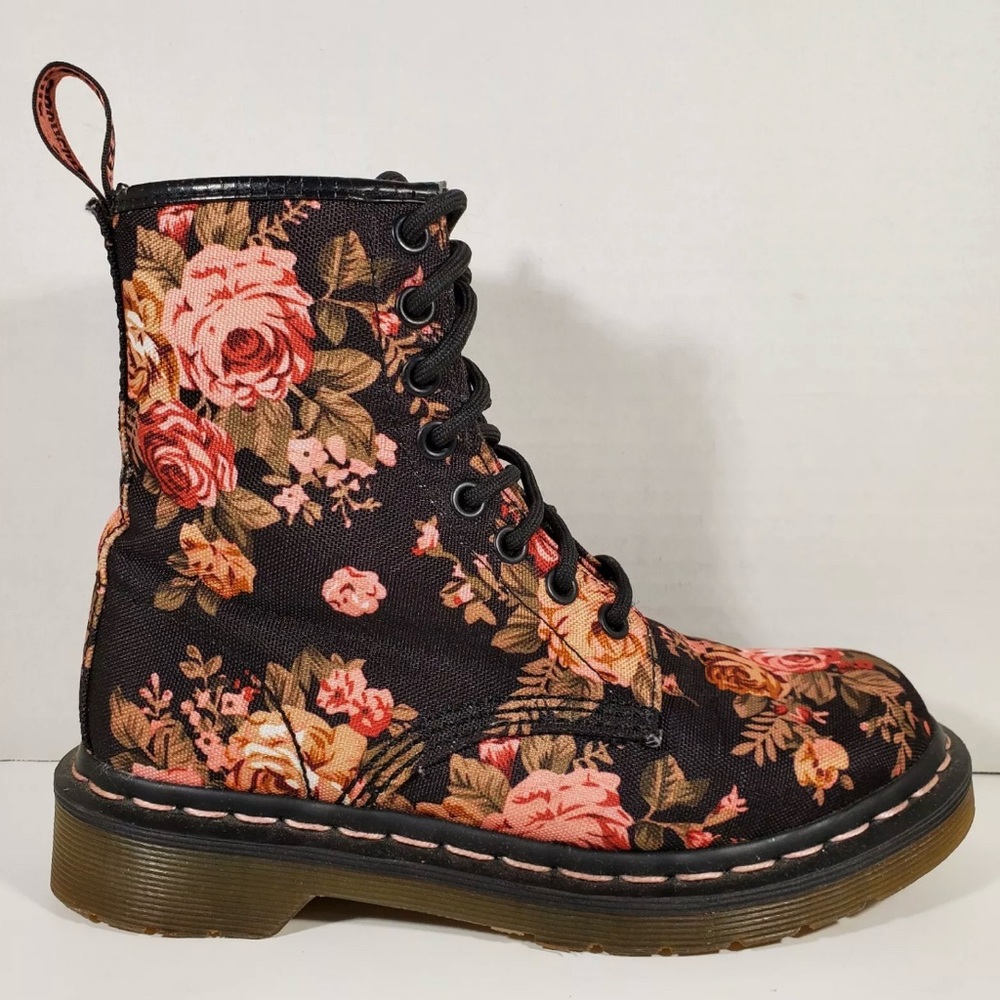 Dr. Martens Black Floral Combat Boots